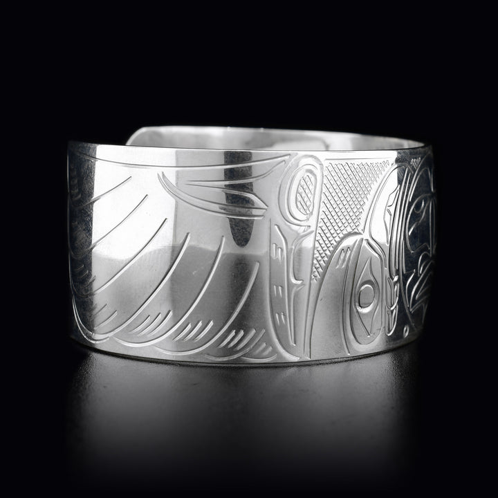 Sterling Silver 1" Eagle Moon Raven Bracelet - Artina's Jewellery