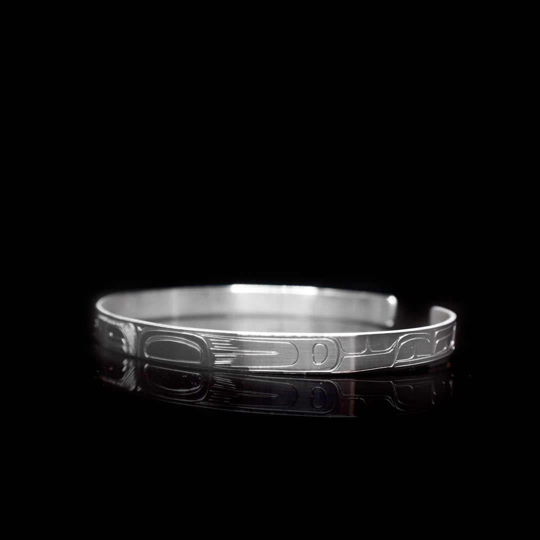 Thin Raven 1/4" Silver Cuff Bracelet Large - Artina's Jewellery
