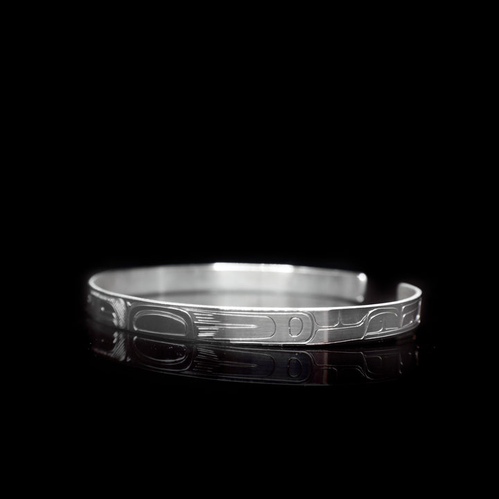 Thin Raven 1/4" Silver Cuff Bracelet Large - Artina's Jewellery