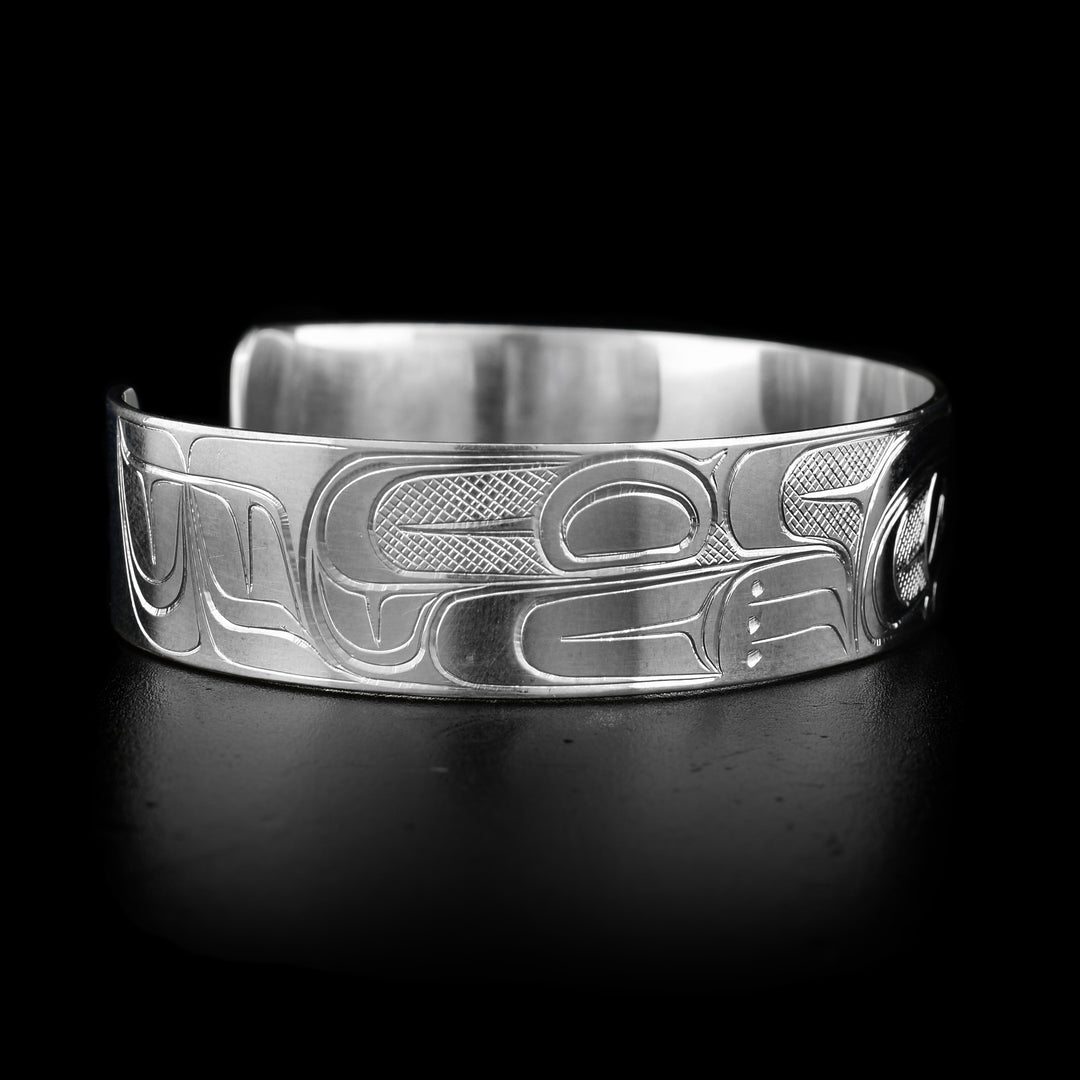 Thunderbird and Orca 1/2" Silver Cuff Bracelet - Artina's Jewellery