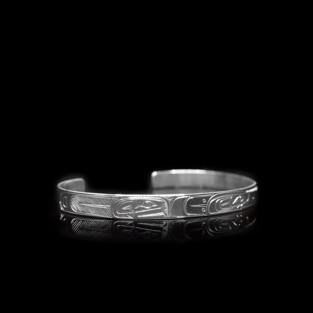 Thin Raven and Eagle 1/4" Silver Cuff Bracelet - Artina's Jewellery