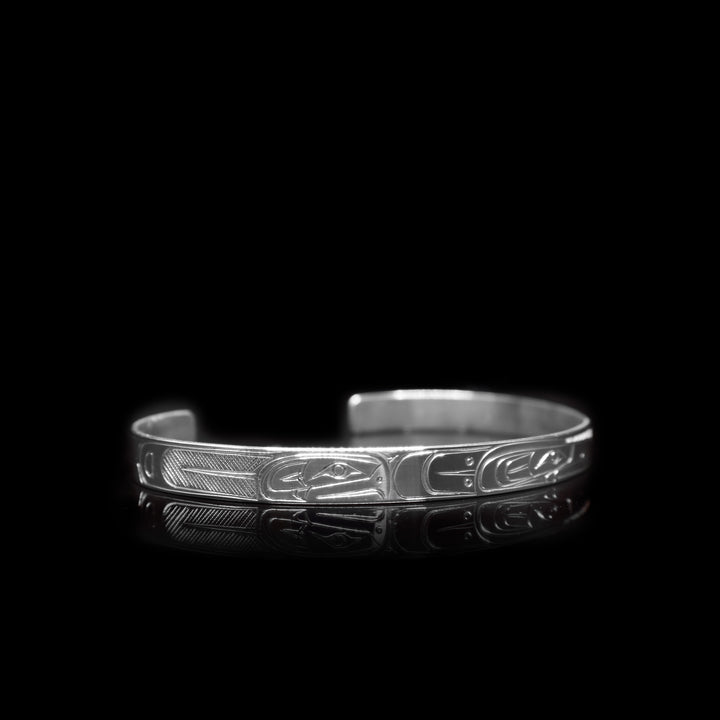 Thin Raven and Eagle 1/4" Silver Cuff Bracelet - Artina's Jewellery