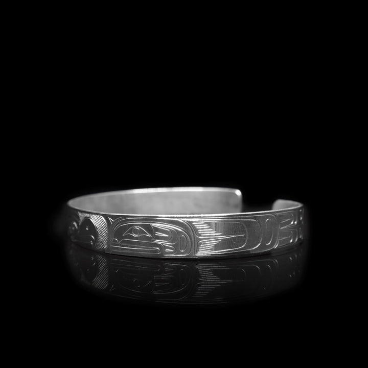 Thunderbird and Orca 3/8" Silver Cuff Bracelet - Artina's Jewellery