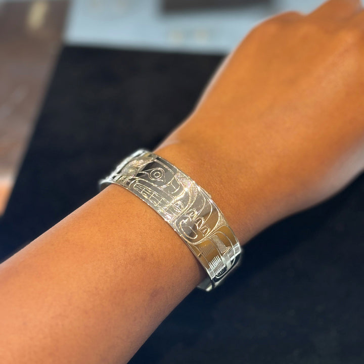 The photo shows the bear bracelet on a female wrist.