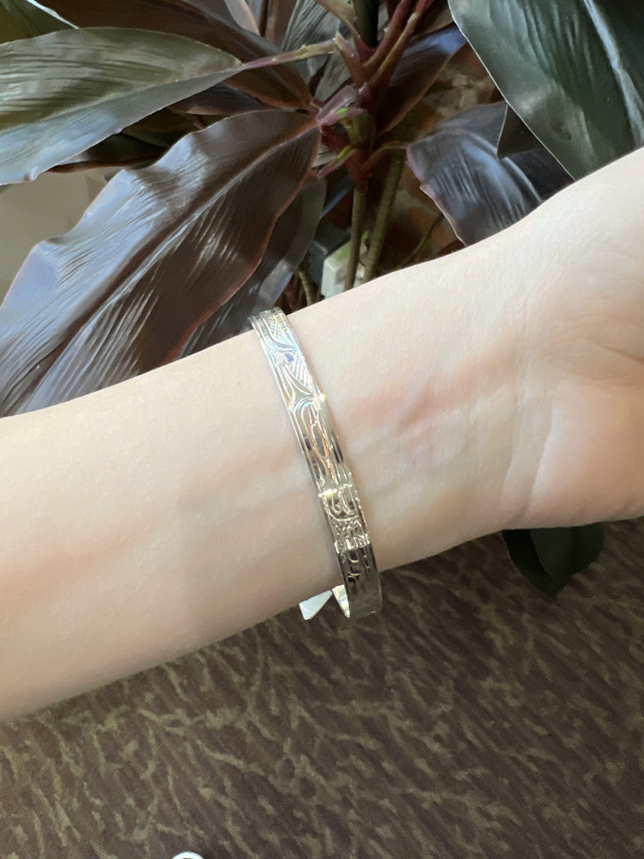 Thin Silver Bear and Thunderbird Bracelet Cuff - Artina's Jewellery