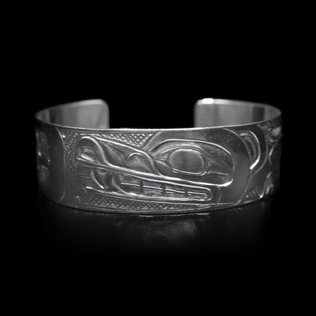 Sterling Silver 3/4" Wolf and Moon Bracelet - Artina's Jewellery