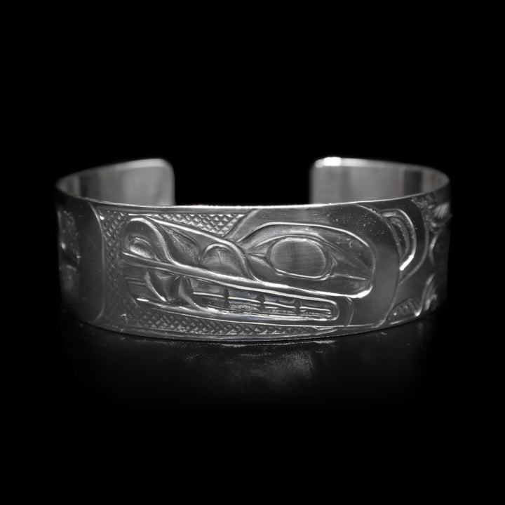 Sterling Silver 3/4" Wolf and Moon Bracelet - Artina's Jewellery