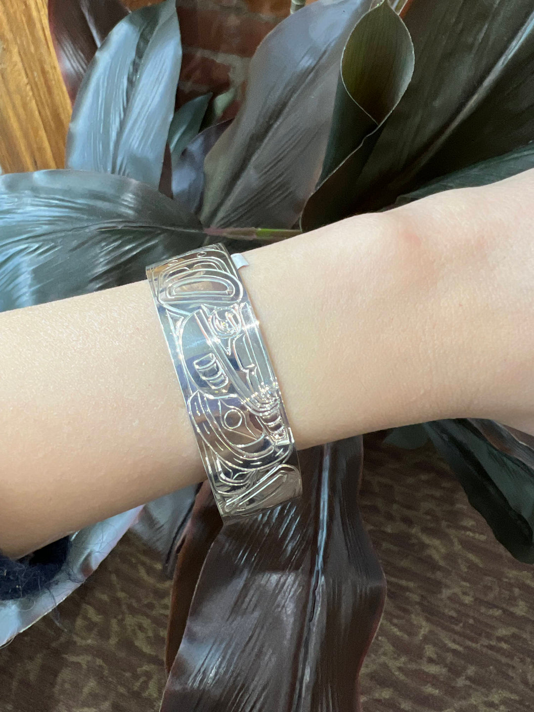 Wide Silver 3/4" Raven and Sun Bracelet - Artina's Jewellery