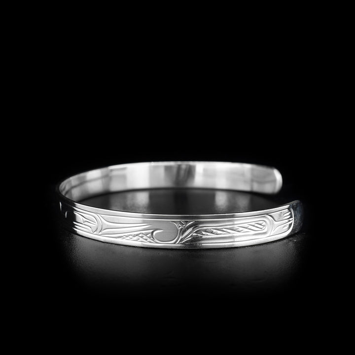 Raven and Thunderbird 1/4" Thin Silver Cuff Bracelet - Artina's Jewellery