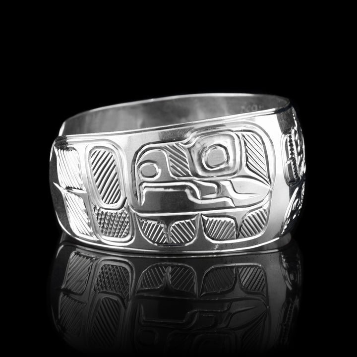 Bear, Eagle and Salmon 1" Silver Cuff Bracelet - Artina's Jewellery