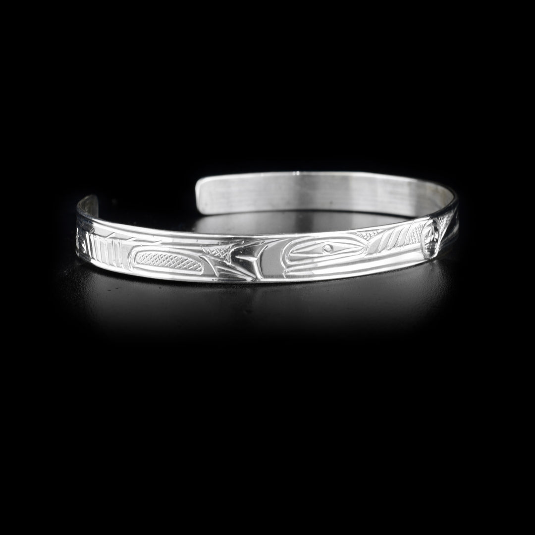 Silver 1/4" Wolf Raven Moon Small Cuff Bracelet - Artina's Jewellery