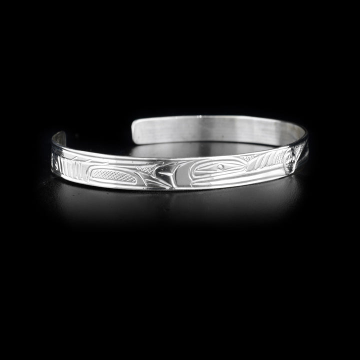 Silver 1/4" Wolf Raven Moon Small Cuff Bracelet - Artina's Jewellery