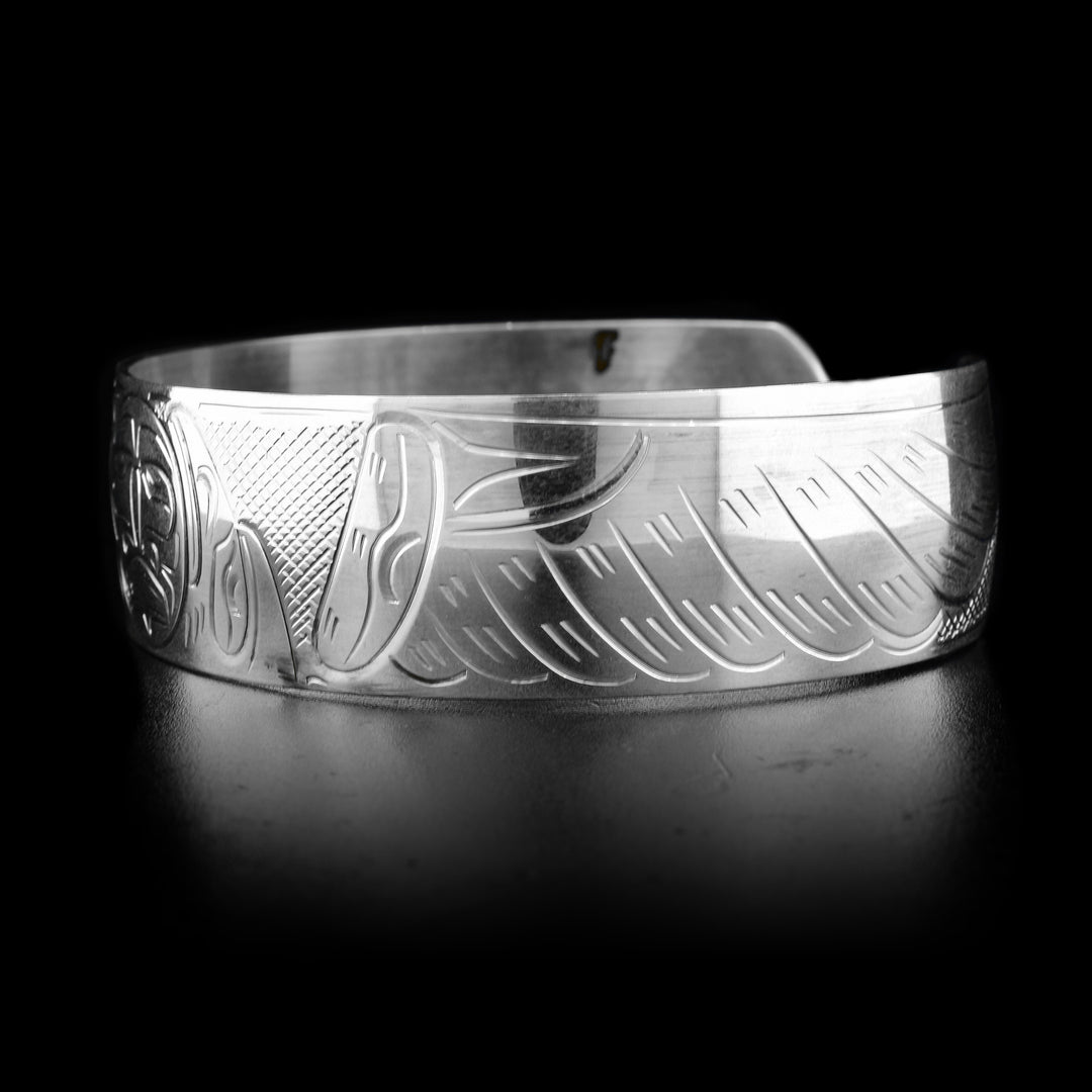 Sterling Silver 3/4" Raven Eagle and Moon Bracelet - Artina's Jewellery
