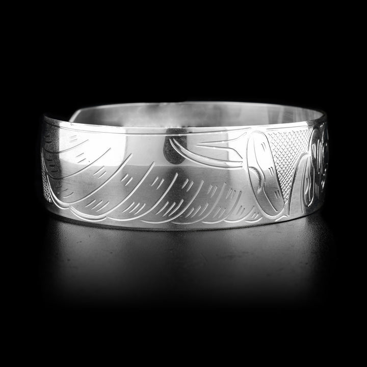 Sterling Silver 3/4" Raven Eagle and Moon Bracelet - Artina's Jewellery