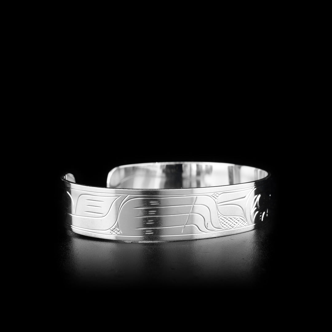 Silver Cuff 1/2" Wolf and Moon Bracelet - Artina's Jewellery