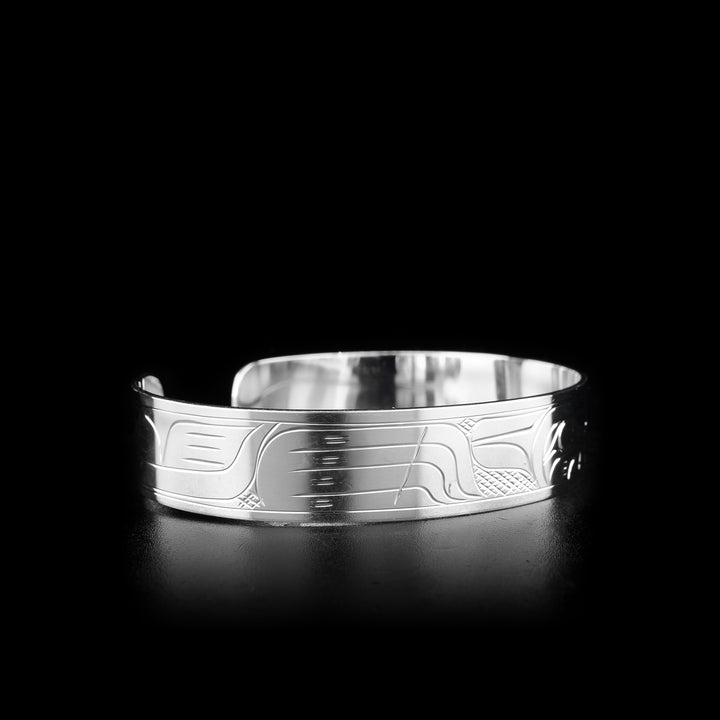 Silver Cuff 1/2" Wolf and Moon Bracelet - Artina's Jewellery