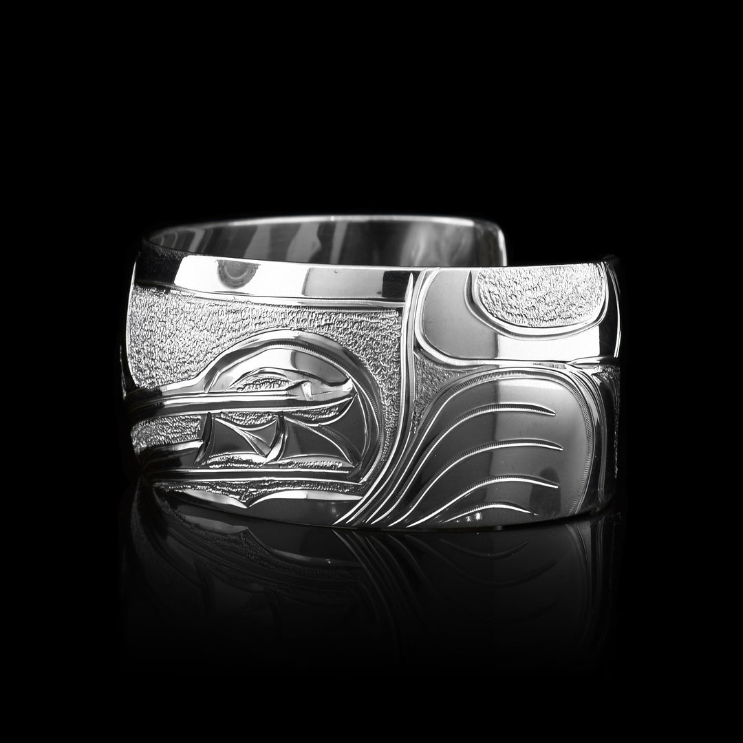 Sterling Silver Wide Cuff 1" Wolf Bracelet - Artina's Jewellery
