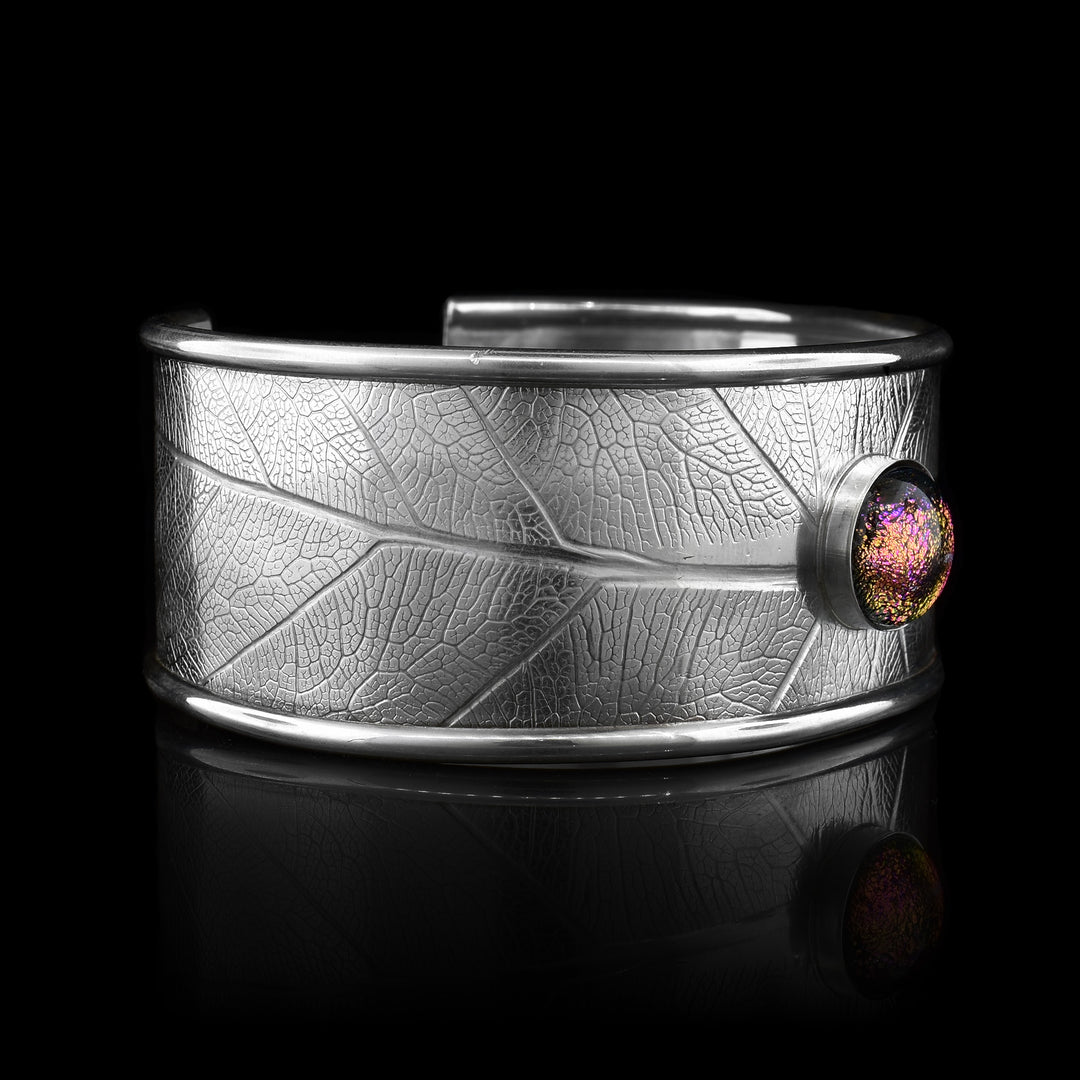 Purple Glass Bead 1" Leaf Cuff Bracelet - Artina's Jewellery