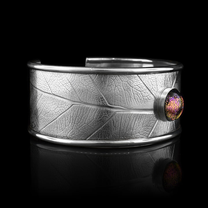 Purple Glass Bead 1" Leaf Cuff Bracelet - Artina's Jewellery