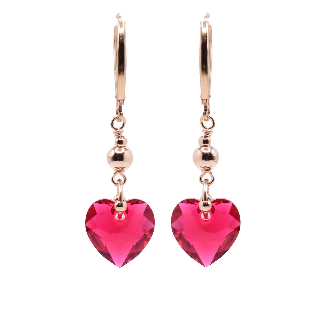 Scarlet Red Swarovski Crystal Heart Earrings - Artina's Jewellery