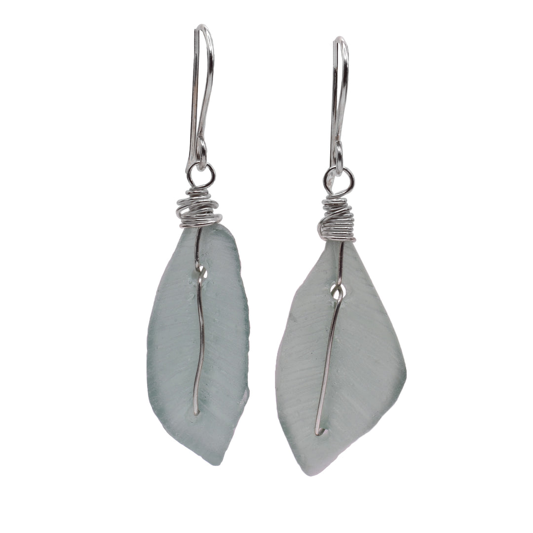 Floating Feather Sea Glass Dangle Earrings - Artina's Jewellery