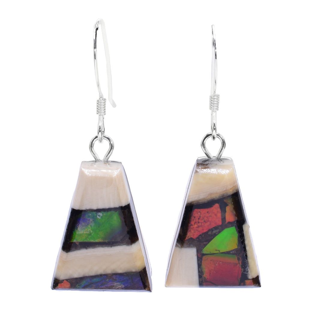 Squared Ammolite and Mammoth Ivory Earrings - Artina's Jewellery