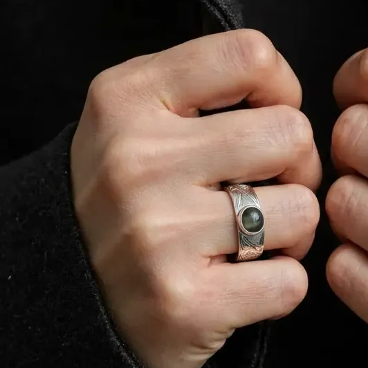 Sterling Silver Cat's Eye Raven Ring - Artina's Jewellery