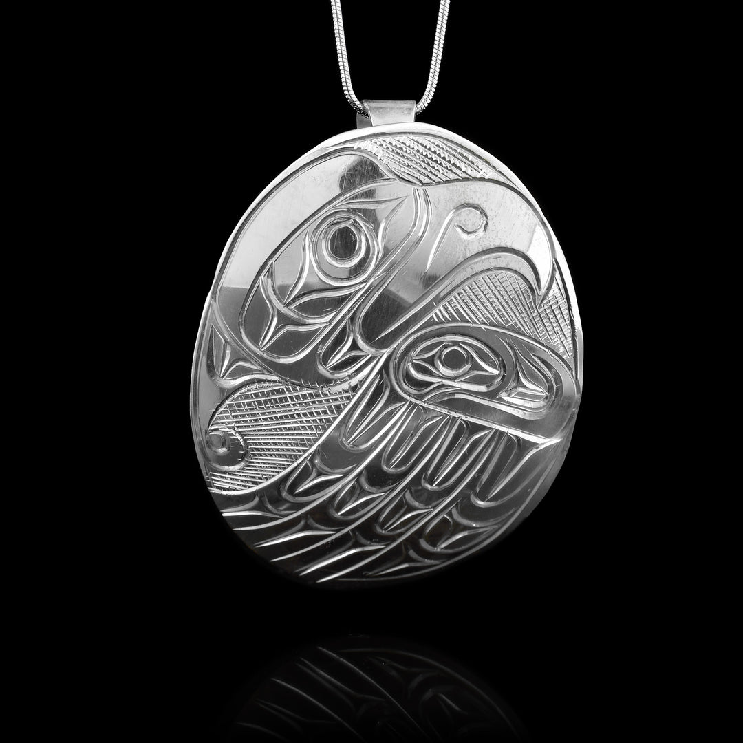 2 3/8" Sterling Silver Oval Thunderbird Pendant