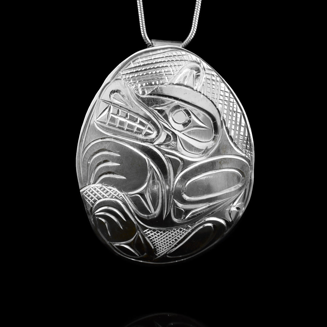 2" Sterling Silver Oval Bear Pendant