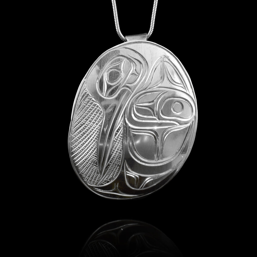 2" Sterling Silver Oval Hummingbird Pendant
