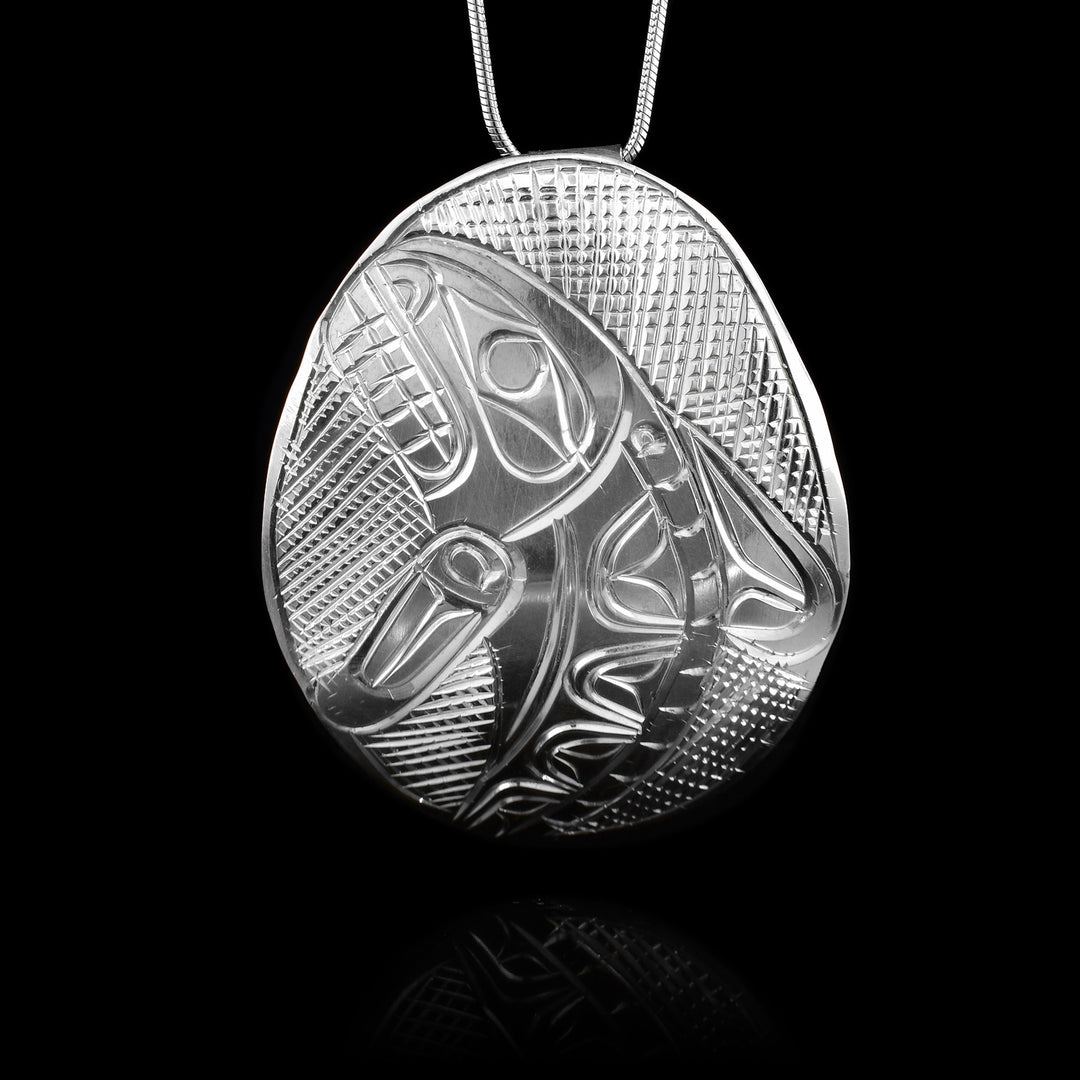 2" Sterling Silver Oval Orca Pendant