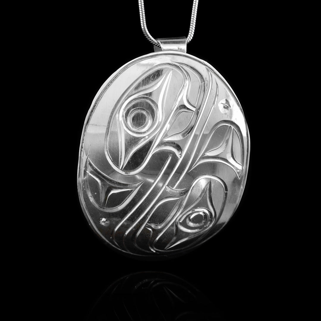 2" Sterling Silver Oval Ying and Yang Pendant