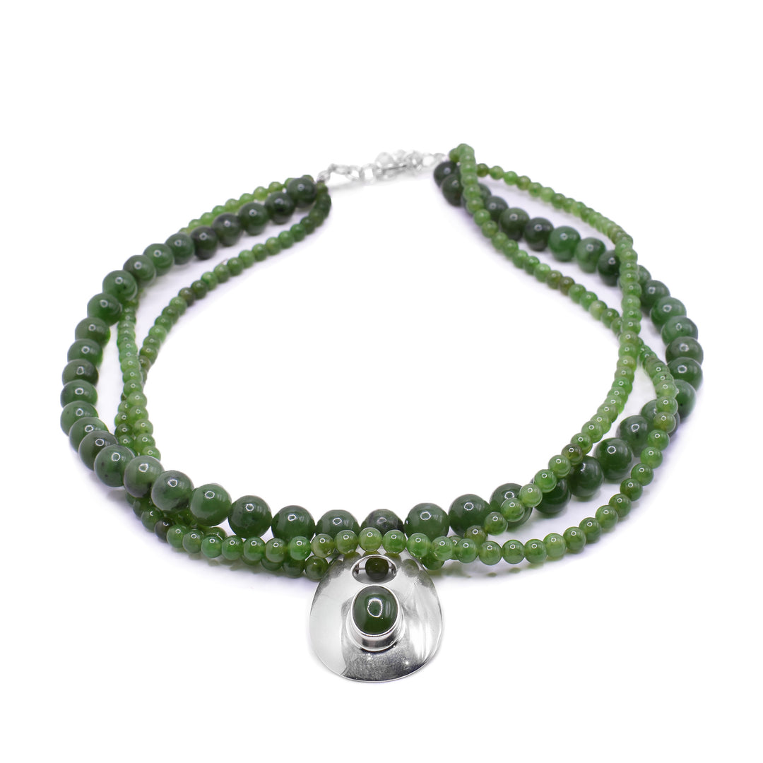Chunky Jade and Silver Beaded Pendant Necklace - Artina's Jewellery