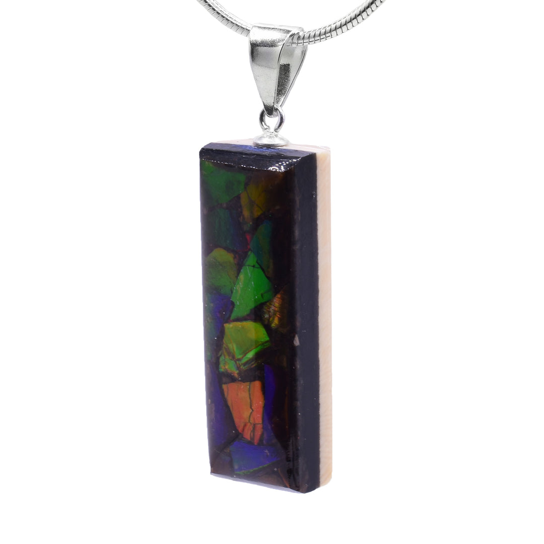 Rectangular Ammolite and Mammoth Ivory Pendant - Artina's Jewellery