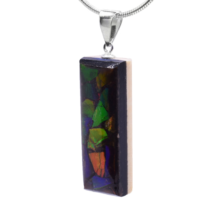 Rectangular Ammolite and Mammoth Ivory Pendant - Artina's Jewellery