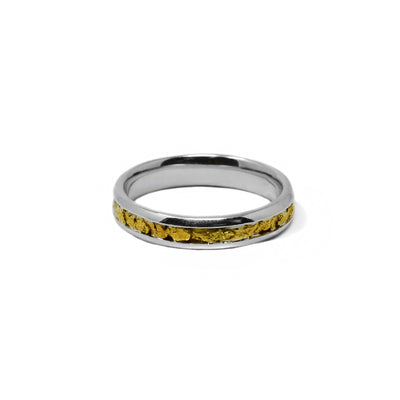 This gold nugget ring is circular in shape and has a strip of 22k yellow gold nuggets going around the ring.