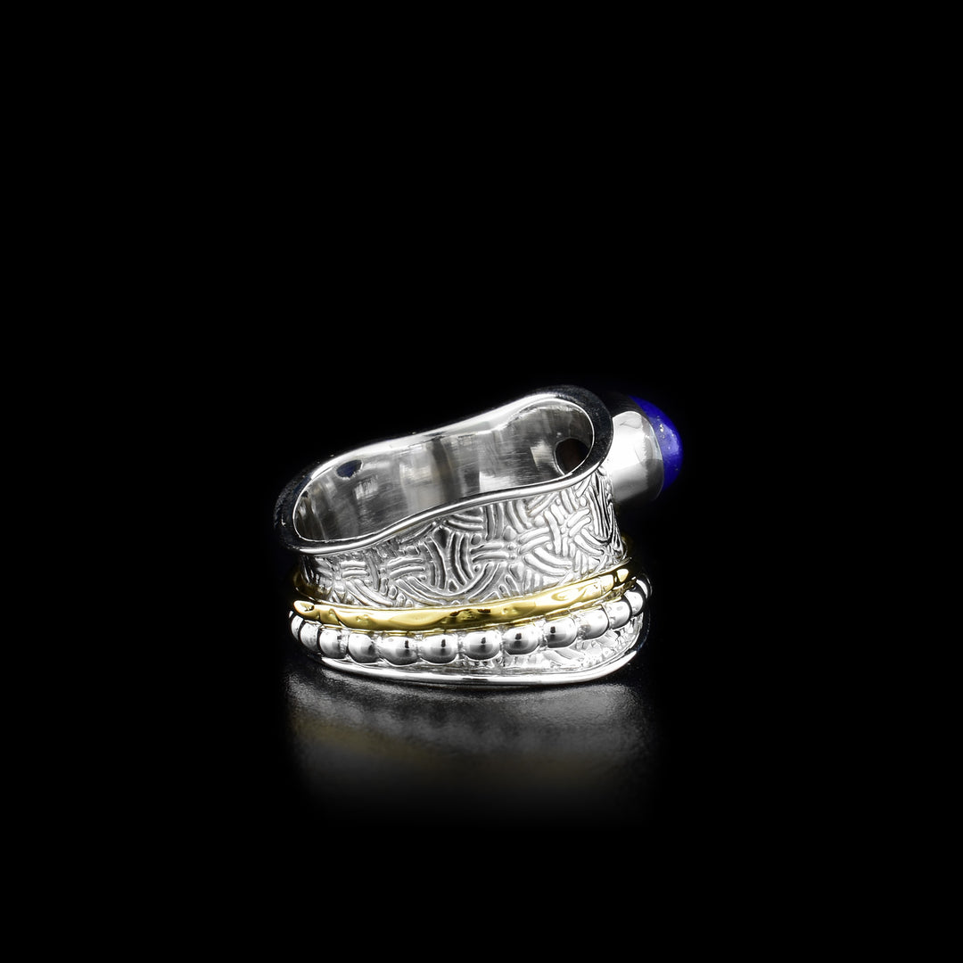 Silver and Brass Spinner Ring with Lapis Lazuli - Artina's Jewellery