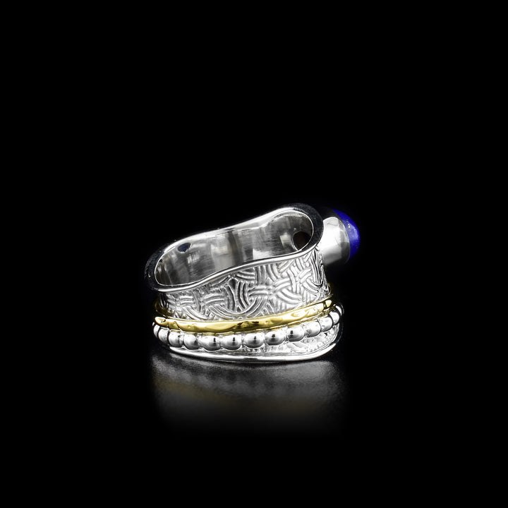 Silver and Brass Spinner Ring with Lapis Lazuli - Artina's Jewellery