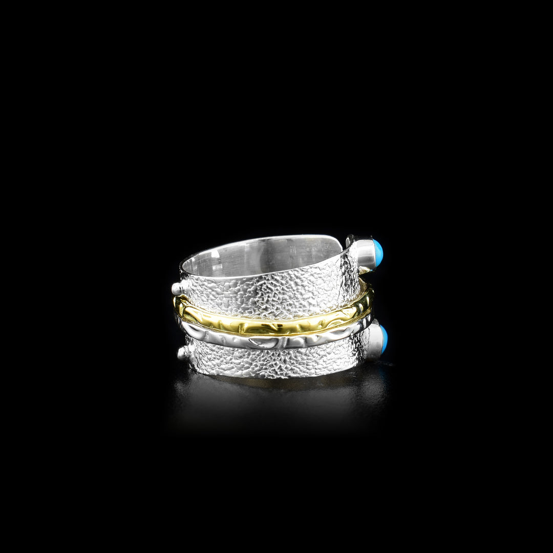 Silver and Brass Spinner ring with Turquoise - Artina's Jewellery