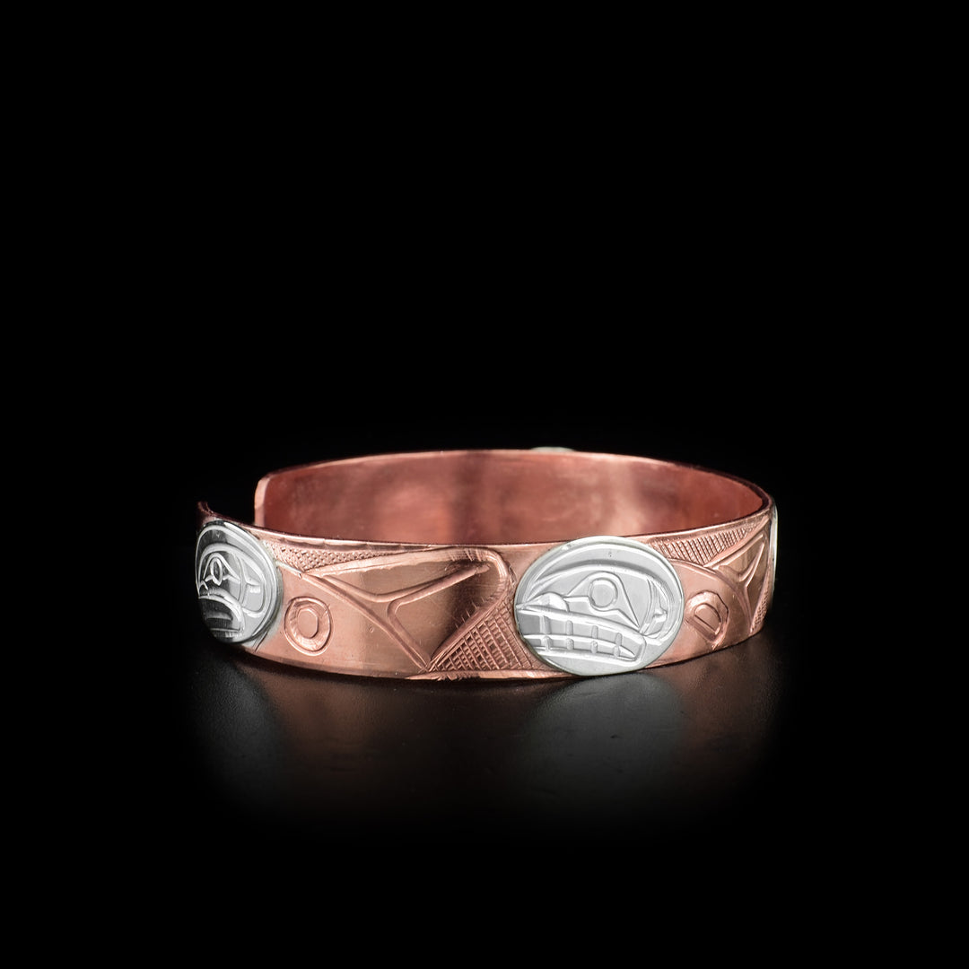 Orca Pod 1/2" Silver and Copper Cuff Bracelet - Artina's Jewellery