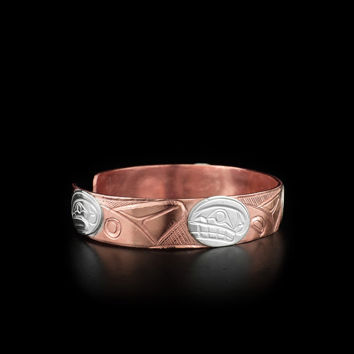 Orca Pod 1/2" Silver and Copper Cuff Bracelet - Artina's Jewellery