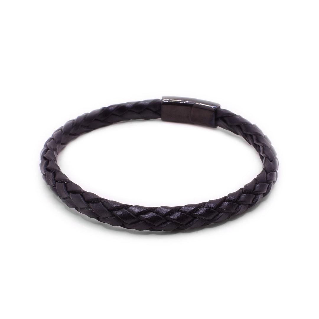 Black Woven Leather Bracelet - Main Image