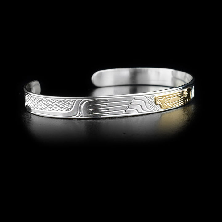 14K Gold and Silver 1/4" Wolf Cuff Bracelet - Artina's Jewellery