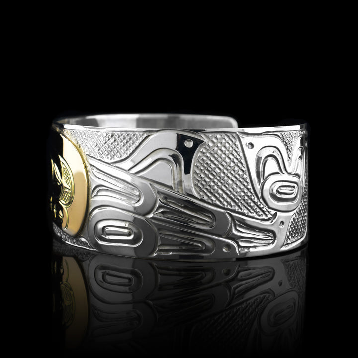 Sterling Silver and Gold Orca Pod Bracelet Cuff