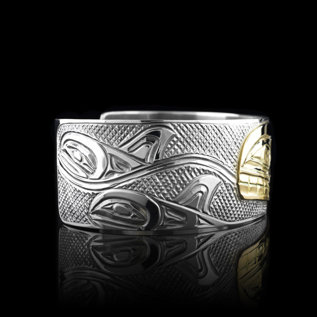 Sterling Silver and Gold Orca Pod Bracelet Cuff