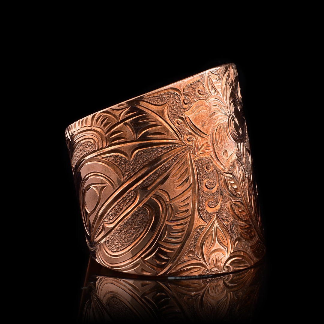 Wide 2" Hummingbird and Moon Copper Cuff Bracelet - Artina's Jewellery