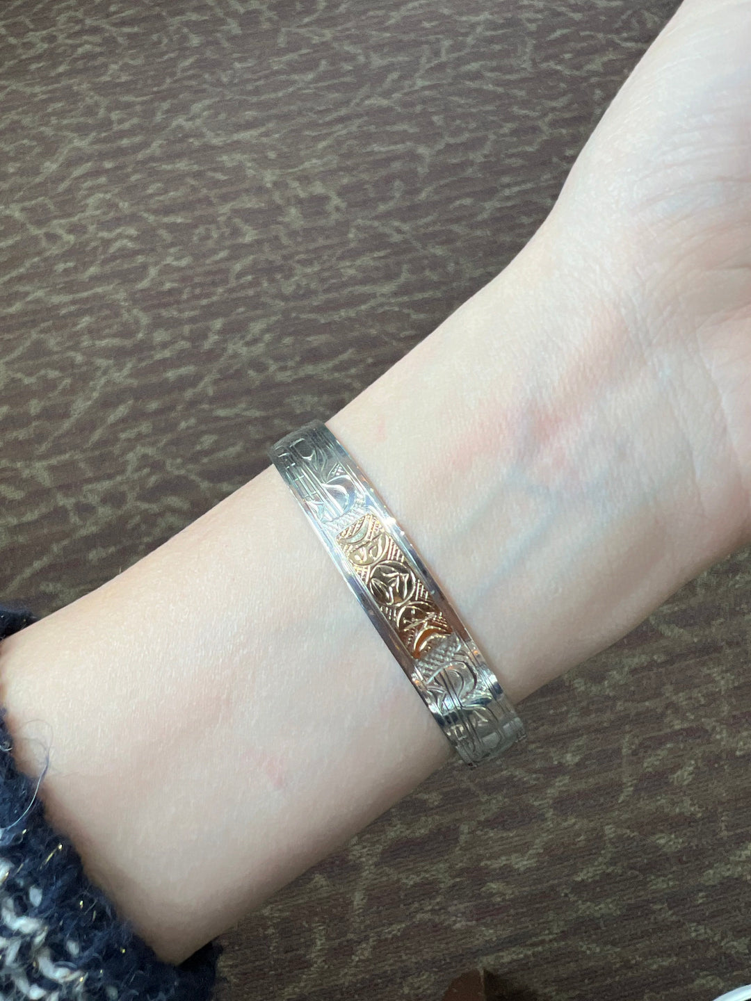 Silver and Gold 3/8" Wolves and Moon Cuff - Artina's Jewellery