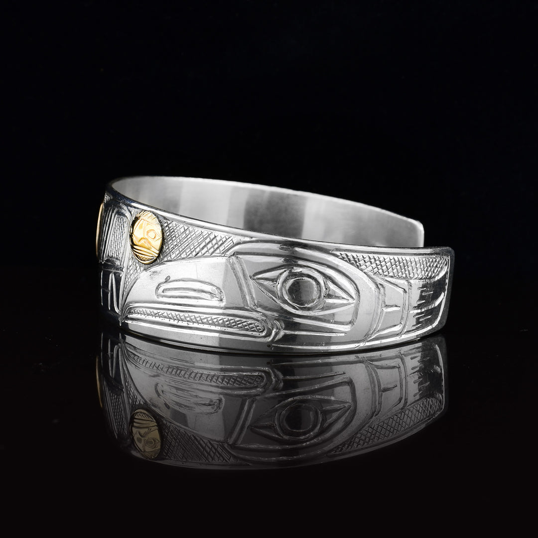 Silver Gold 3/4" Raven, Moon and Wolf Bracelet Cuff - Artina's Jewellery