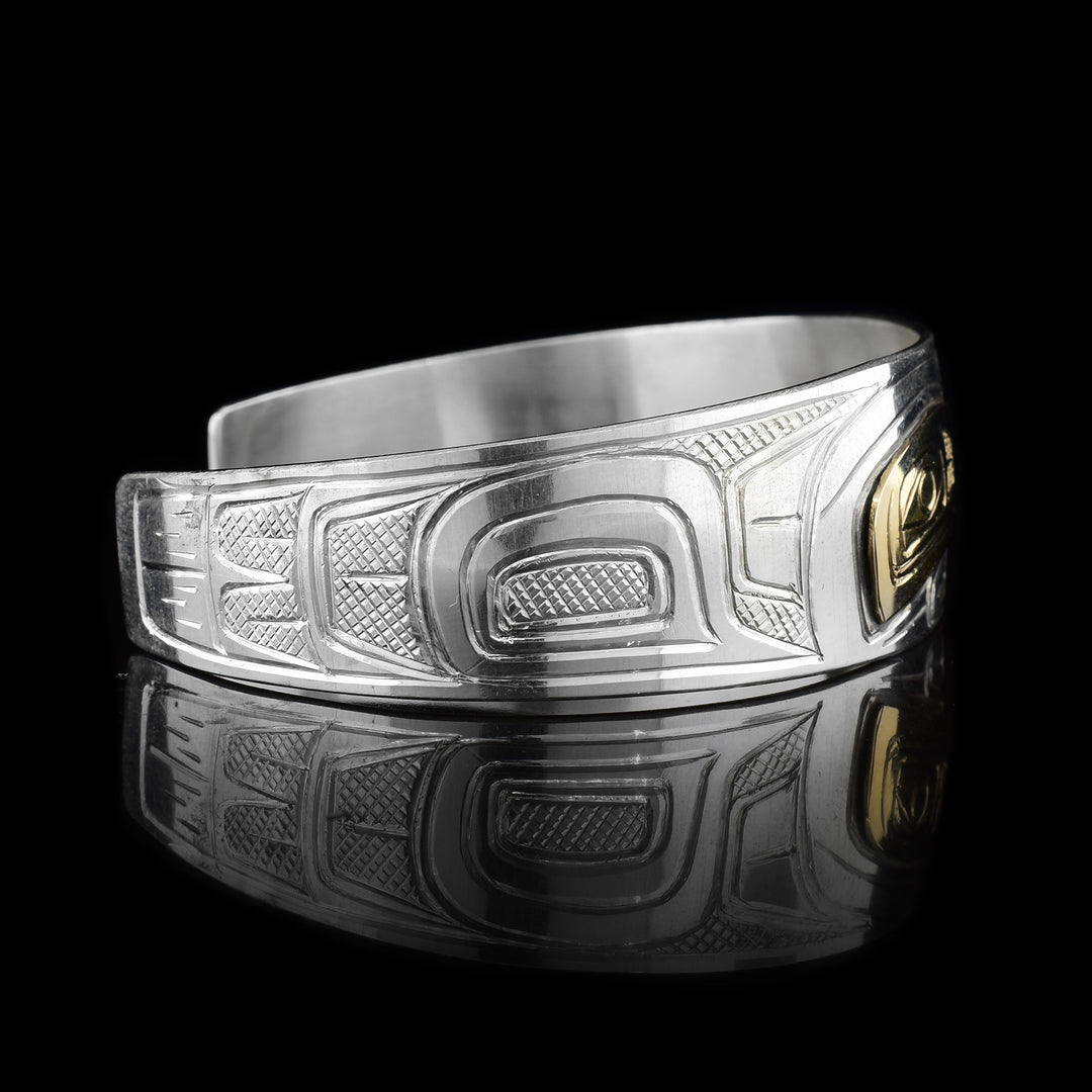 Silver Gold 3/4" Salmon and Eagle Bracelet Cuff - Artina's Jewellery