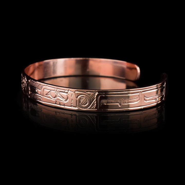Thin 3/8" Copper Sun and Hummingbird Bracelet Cuff - Artina's Jewellery